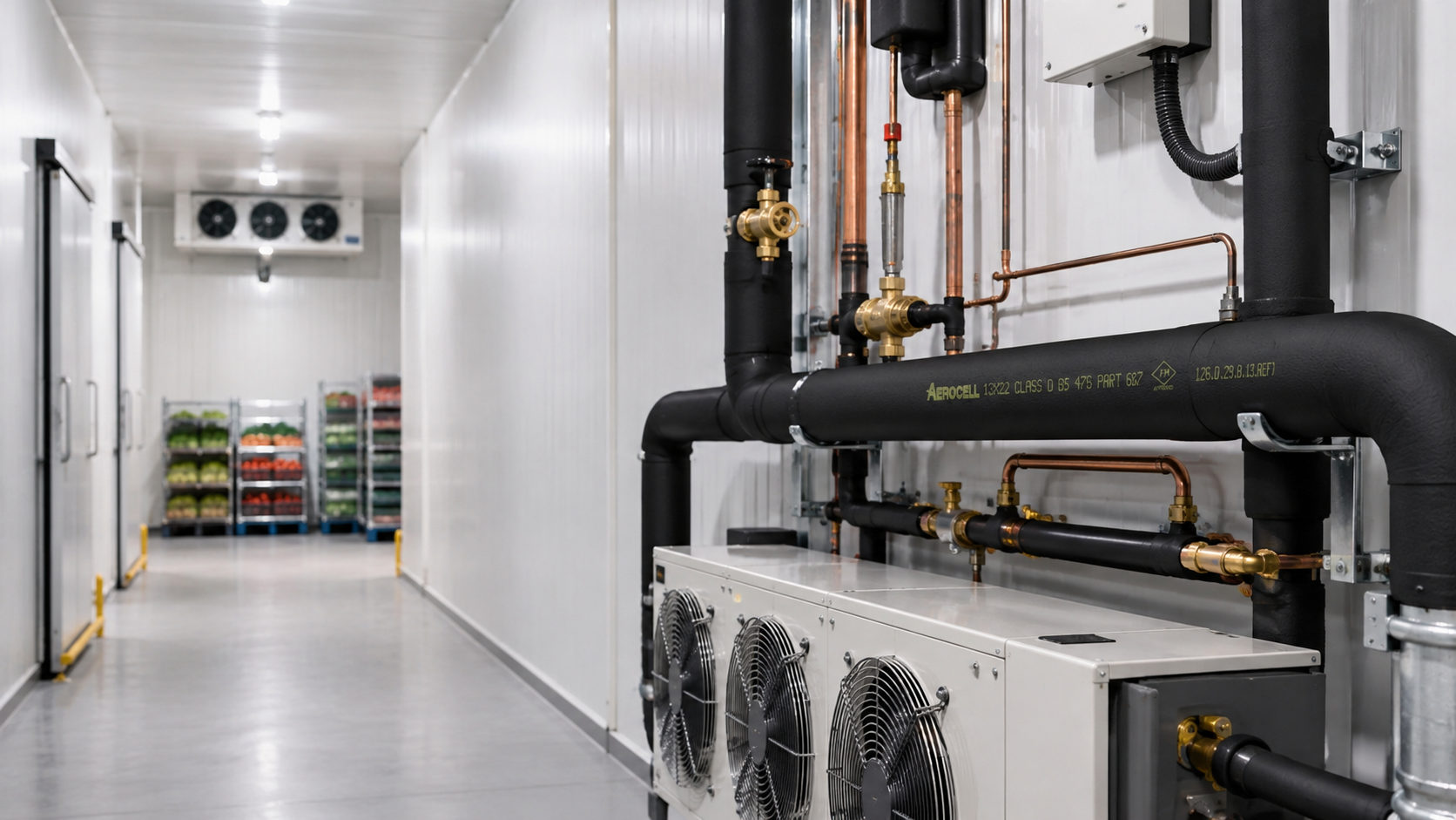 HVAC insulation installed in a cold storage facility